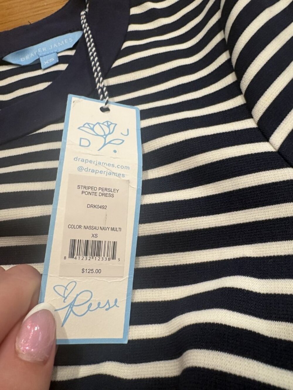 Draper James Size Extra Small (XS) Draper James Striped Persley Ponte Dress Navy - Picture 2 of 3